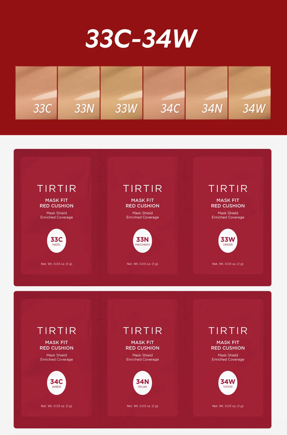 TIRTIR - MASK FIT RED CUSHION TRIAL SET - 1g each (6 shades)